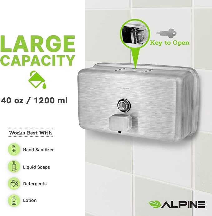 Alpine Wall Mounted Stainless Steel Liquid Soap Dispenser - Image 3