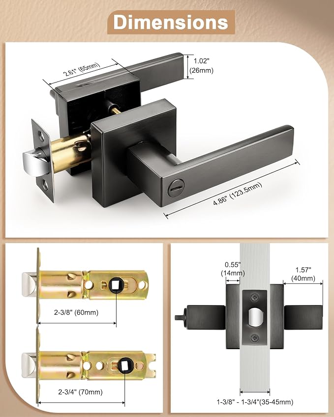 Probrico Gunmetal Black Privacy Locking Door Lever Handles - Image 7