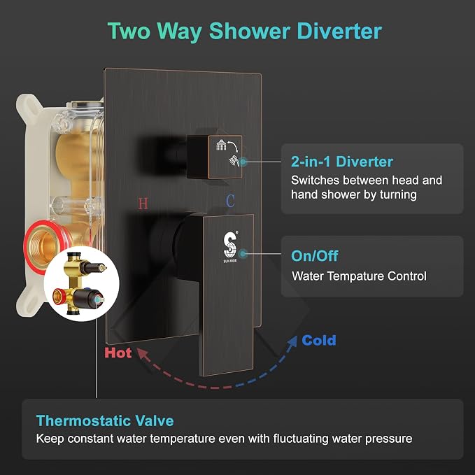 SR SUN RISE 12 Inch Oil Rubbed Bronze Shower Faucet Set, Wall-Mount Adjustable - Image 4