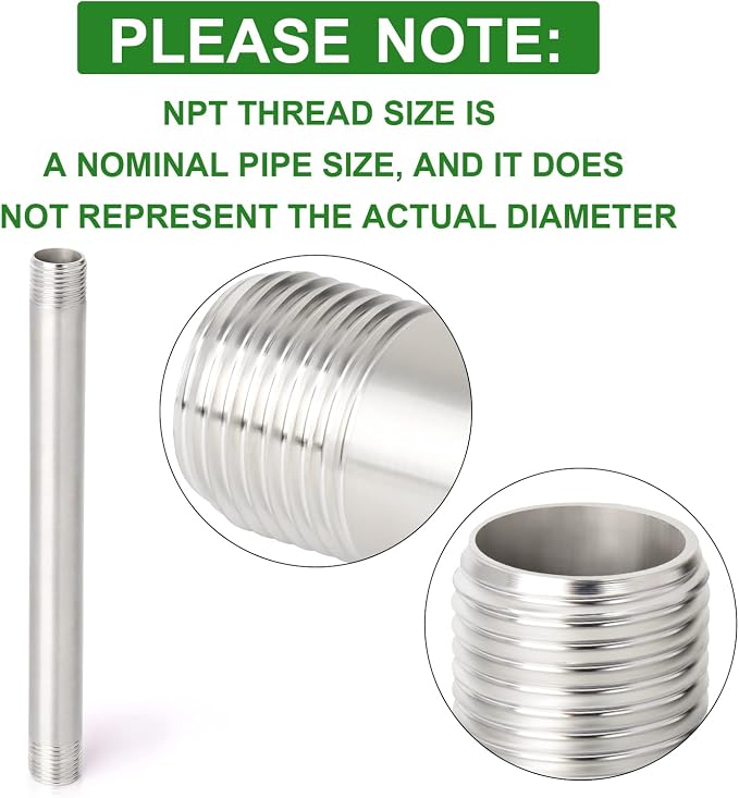 TAISHER 2Pcs Stainless Steel Pipe Fittings, 1/4" NPT x 1/4" NPT Male Threaded - Image 3