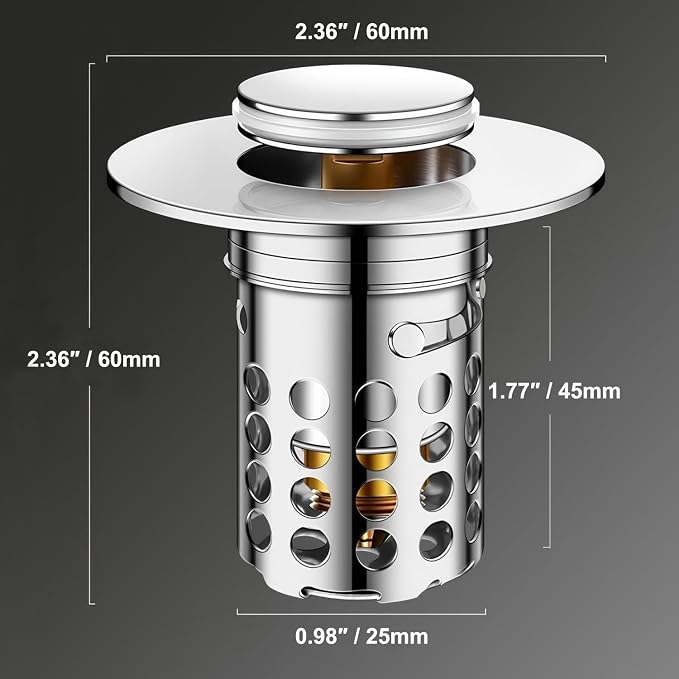 Beruth Bathroom Sink Stopper Hair Catcher, 304 Stainless Steel Pop Up Drain - Image 4