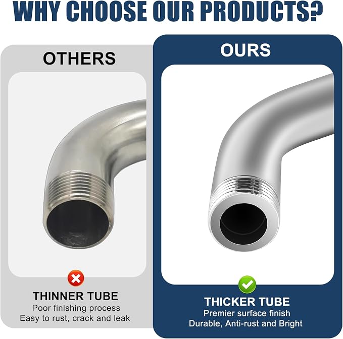 Shower Arm with Flange, 6 Inch Chrome Angle Extension Pipe, Adjustable Wall - Image 4