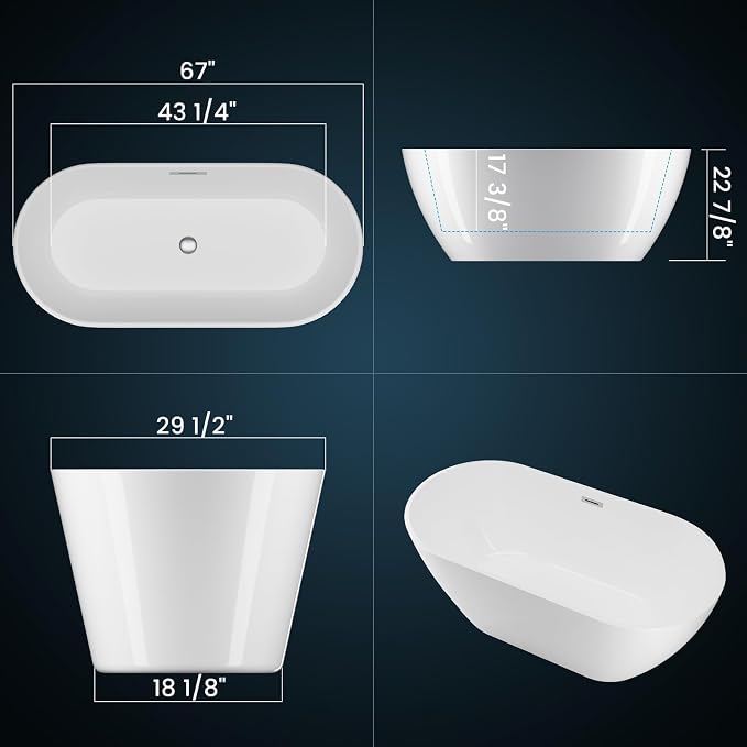 Freestanding Bathtub, Modern Soaking Tub, Deep Stand Alone Bath - Image 2