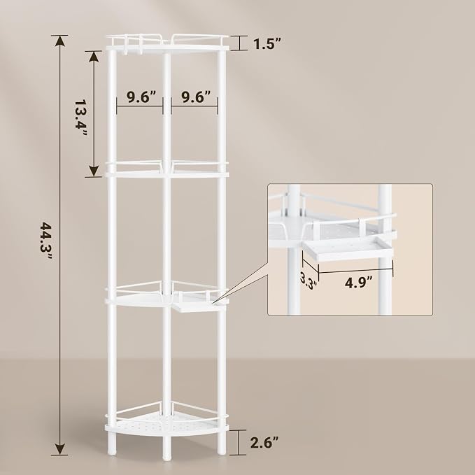 ELYKEN Corner Shower Caddy Standing, 4 Tier Rustproof Metal Shower Organizer - Image 2