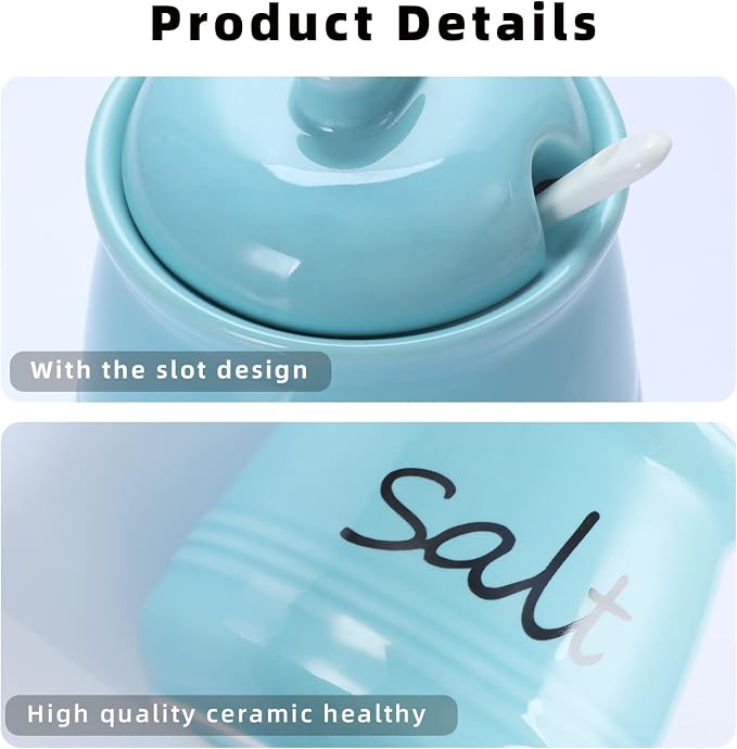 ONTUBE Ceramic Salt Bowl with Lid and Spoon 12oz - Image 7