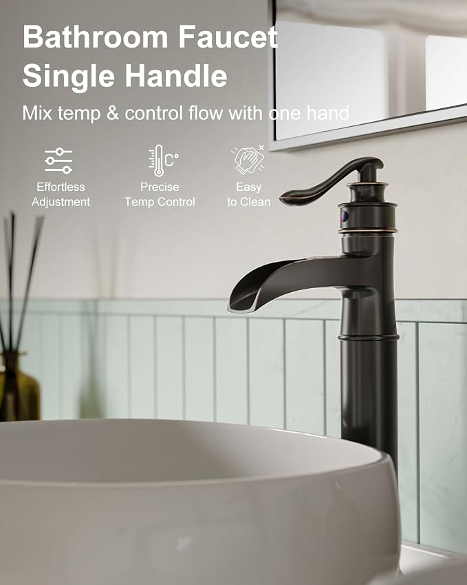 BWE Waterfall Spout Oil Rubbed Bronze Bathroom Faucet Single Handle One Hole - Image 6