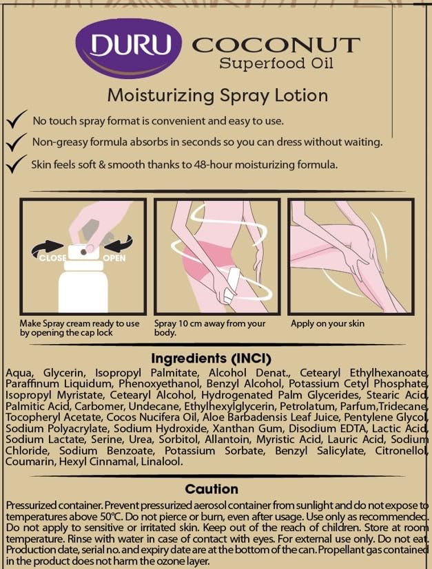 Duru Coconut Oil Moisturizing Spray Body Lotion Pack of 6 - Image 2