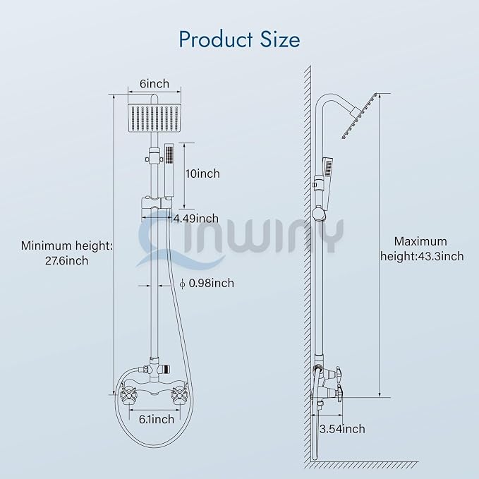 Wall Mounted Outdoor Shower Set Brushed Nickel 6 Inch Square Rainfall Shower - Image 6