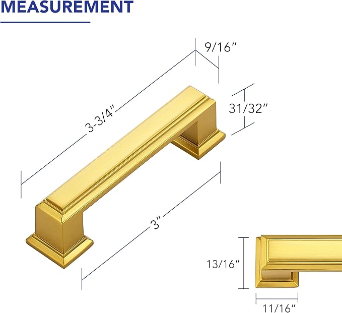 Ravinte Hardware 10 Pack Brushed Brass Cabinet Pulls, 3 Inch Hole Center Zinc - Image 2