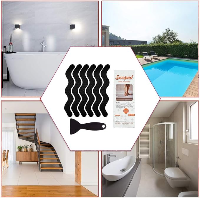 Anti Slip Shower Stickers, Adhesive Decals Safety Strips Scraper - Image 6