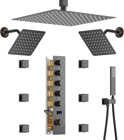 12"+8"+8" Triple Shower Heads Shower System Oil Rubbed Bronze Body Jets Shower by WHSHOWER