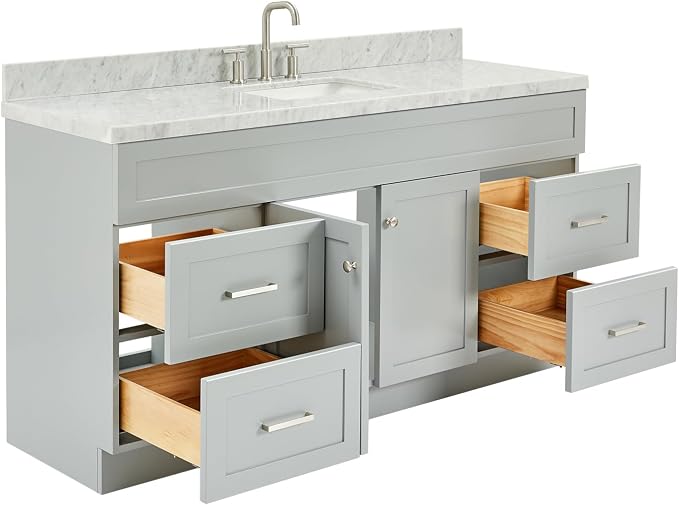 ARIEL Hamlet 67" Grey Bathroom Vanity, 1.5" Edge Italian Carrara Marble - Image 5