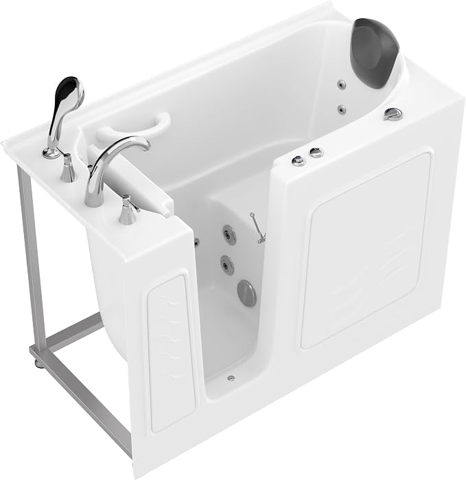 ANZZI Whirlpool Walk-In Bathtub 26" x 53" White Acrylic Left Drain 15 Jets - Image 8