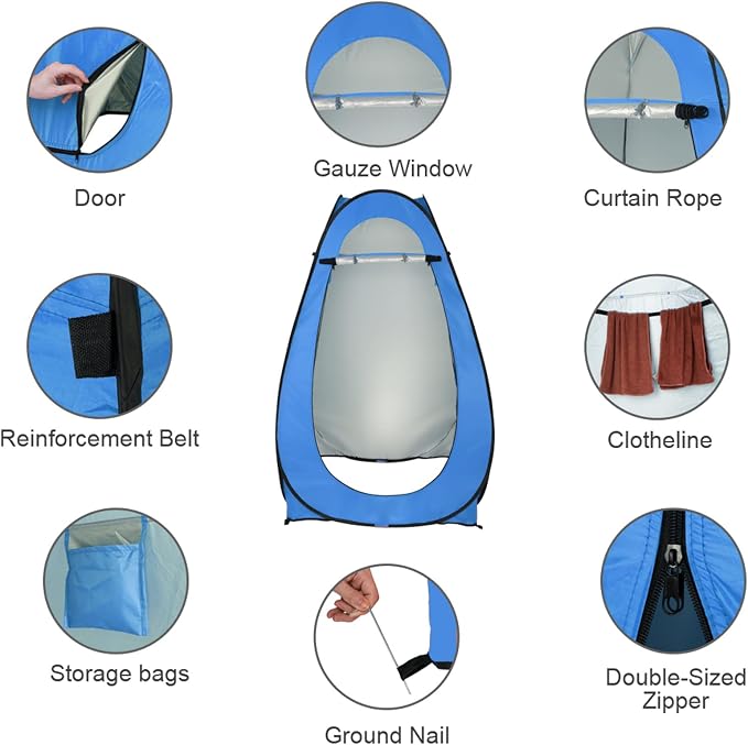 Pop Up Privacy Shower Tent, Portable Outdoor Bathroom Toilet Changing Dressing - Image 5