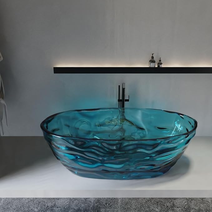 Cpingao 66" Resin Transparent Freestanding Bathtub, Contemporary Oval Stand - Image 2