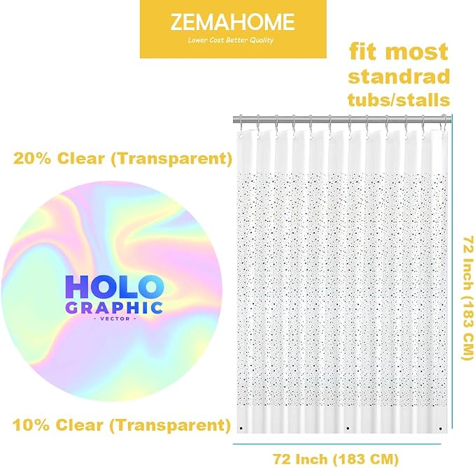 Holographic Thin 3D EVA Shower Curtain Liner Glitter Star, 72x72 Premium Light - Image 5
