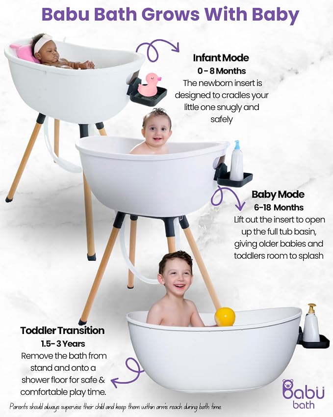 Luxury Baby Bathtub with Wooden Stand – 3-Stage Convertible, Ergonomic & - Image 4