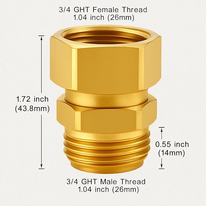 2 Pack Garden Hose Swivel Connector, 3/4" GHT Brass Swivel Hose Connector - Image 2