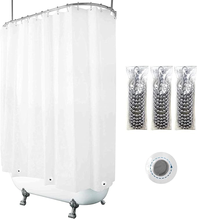 Clawfoot Tub Shower Curtain 180x70 Inch White Liner All Warp Around Extra Wide by De-Mediocre
