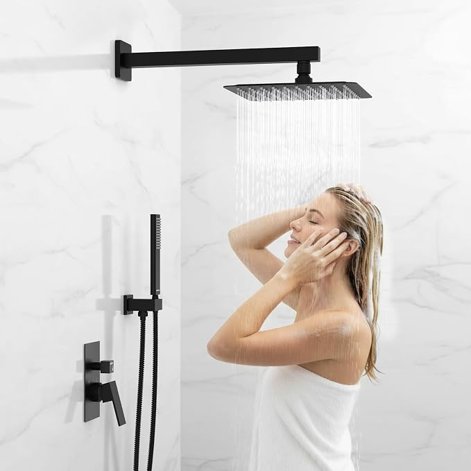 Black Shower System Sets Faucet: EMBATHER 10 Inch Overhead Rainhead Shower - Image 2