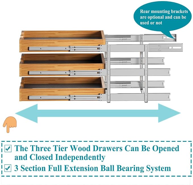 OCG Pull Out Drawer 14" W x 21" D, 3 Tier Pull Out Cabinet Organizer, - Image 6