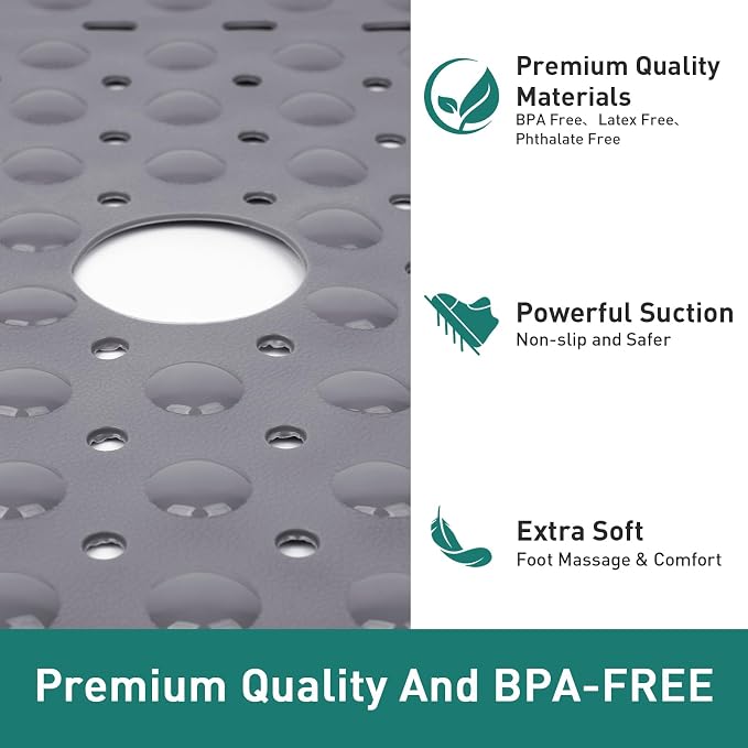 Large Gray Square Shower Mat Non Slip 27 x 27 Inch, Soft Bath Mat Bathtub Mat - Image 6