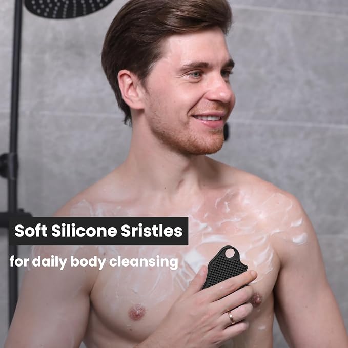 Silicone Body Scrubber Silver-Infused Dual-Sided 3-in-1 - Image 2