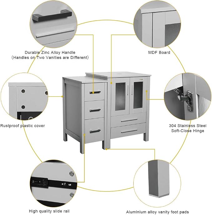 eclife 48" Modern Bathroom Vanity Sink Combo Freestanding Cabinet - Image 3