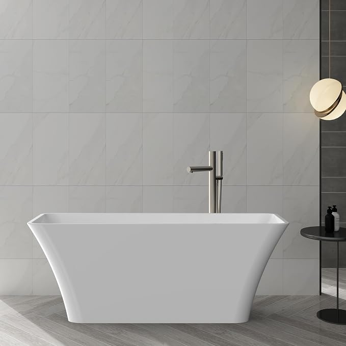 59 Inch Freestanding Bathtub, Modern Acrylic Soaking Bathtub, Ergonomic Deep Tub - Image 9