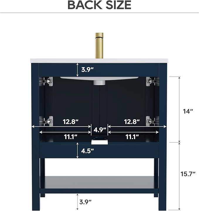 30 Inch Bathroom Vanity with Sink, Modern Undermount Bathroom Sink Cabinet with - Image 9