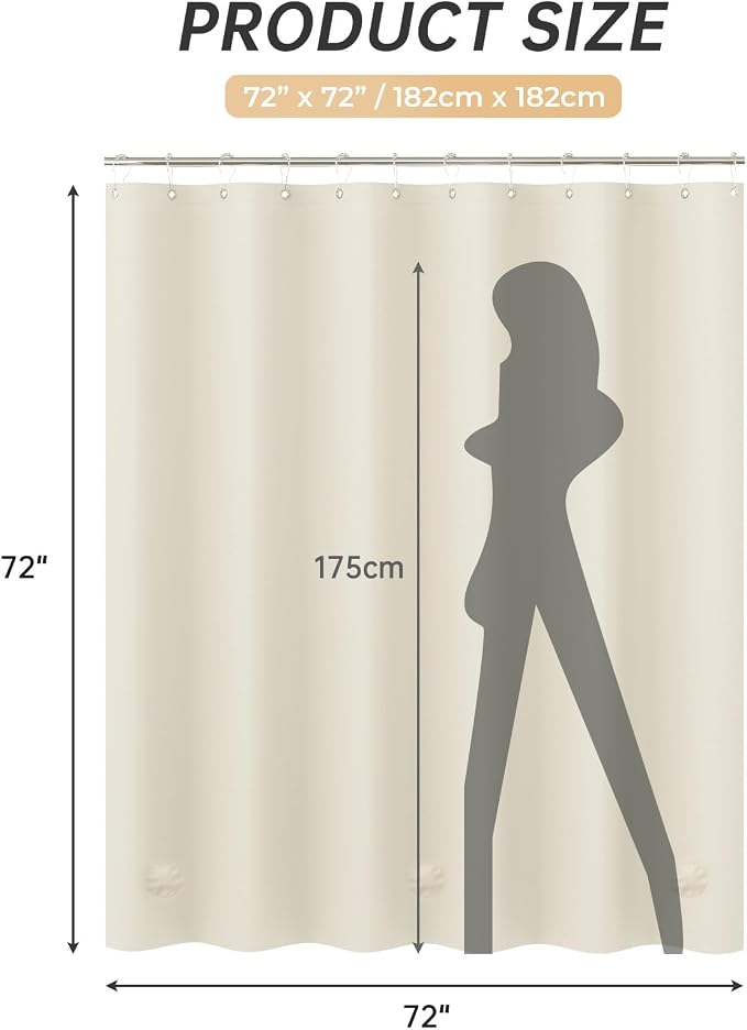 AmazerBath Plastic Shower Curtain Liner, 72 x 72 Inches EVA 8G Heavy Duty Beige - Image 7