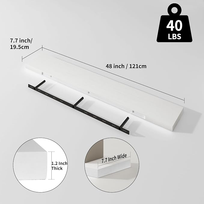 SAUMONIERES Floating Shelves 8 Inch Deep Solid Wood Wide Wall Shelf Set of 1 - Image 3
