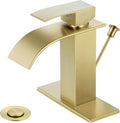 Bathroom Faucets with Lift Rod Drain Brushed Gold Waterfall Bathroom Sink by LUFG