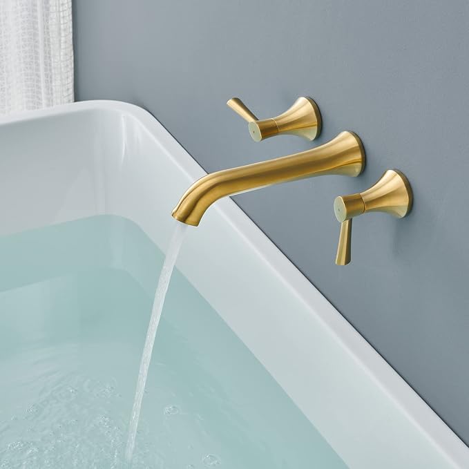 Wall Mount Tub Filler Roman Tub Faucet Brushed Gold Brass Bathtub Faucets - Image 3
