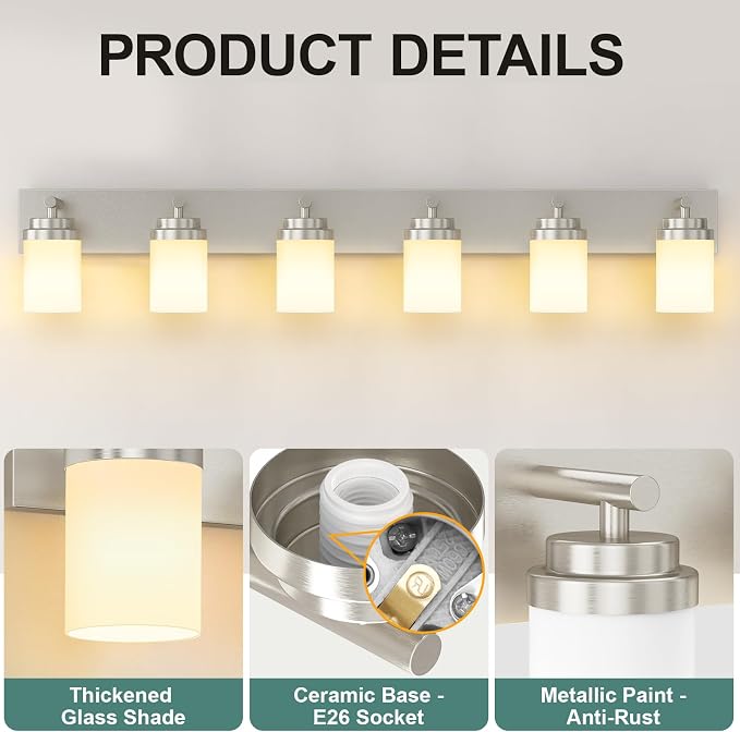 IZORRO Bathroom Vanity Light Fixture, 6-Light 43 Inch Brushed Nickel Bathroom - Image 3