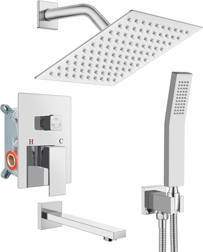 gotonovo Shower System with Tub Spout Wall Mounted Rain Shower Head and Handle by HOME