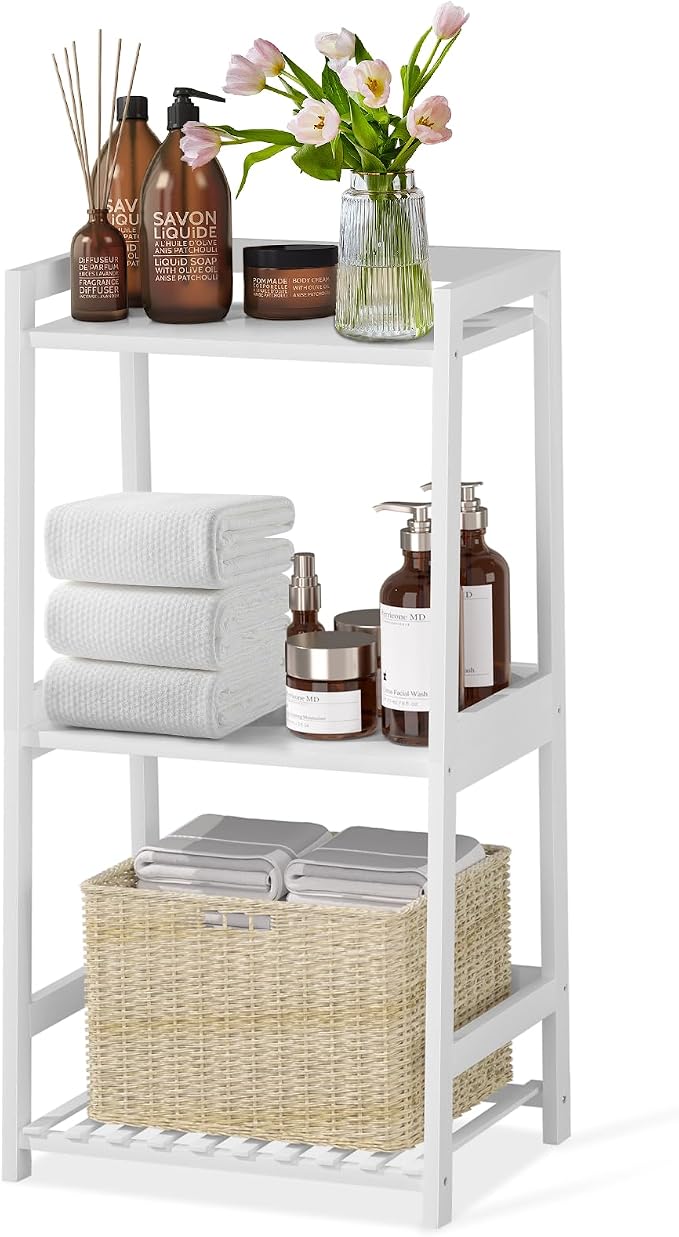 3 Tier Bamboo Bathroom Shelves, Ladder Shelf by POXAKA