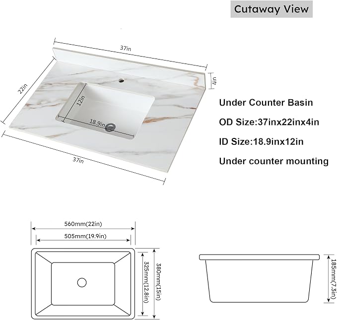 Montary 37"x 22" Bathroom Vanity Top - Image 6