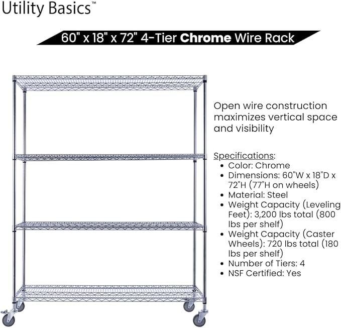 NSF Commercial 4-Tier Wire Shelving - Image 5
