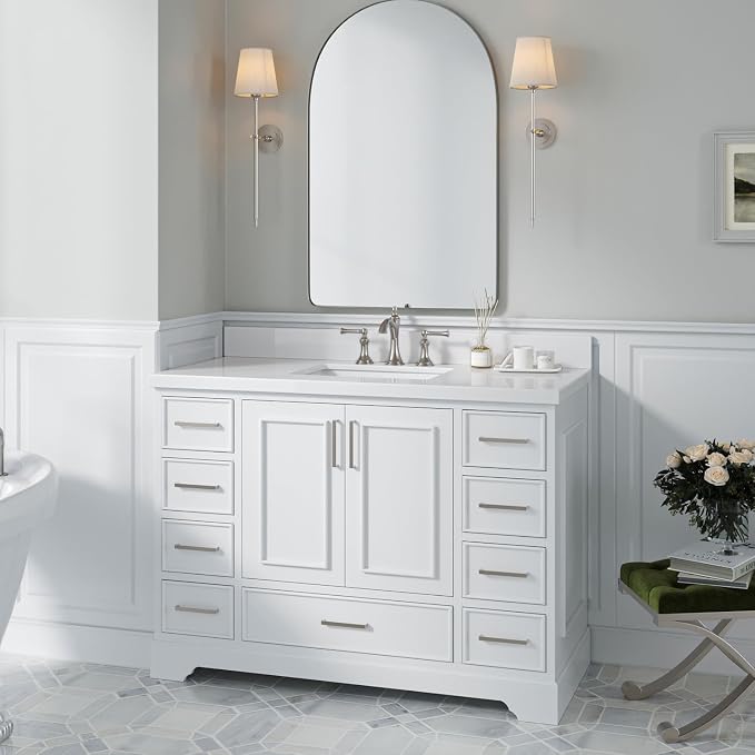 ARIEL Stafford 48" White Bathroom Vanity Base Cabinet, Single Sink Configuration - Image 2