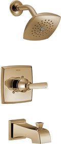 Delta Ashlyn 14 Series Bathtub and Shower Faucet Set, Brushed Gold Shower Head by DeltaFaucet