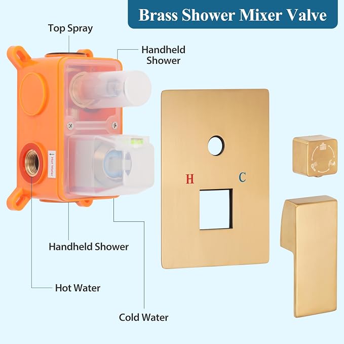 12 inch Square Shower Head and Handheld Set, Gasecoet Shower System - Image 8