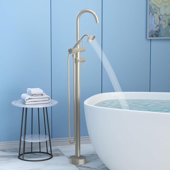 Freestanding Bathtub Faucet, Tub Filler Floor Mount Stand Bathtub Faucet Brass - Image 2