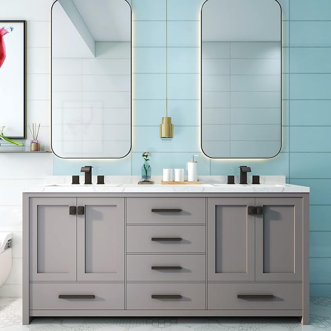Luxury Brass 8 Inch Spread Modern Widespread Waterfall Bathroom Sink Faucets - Image 2