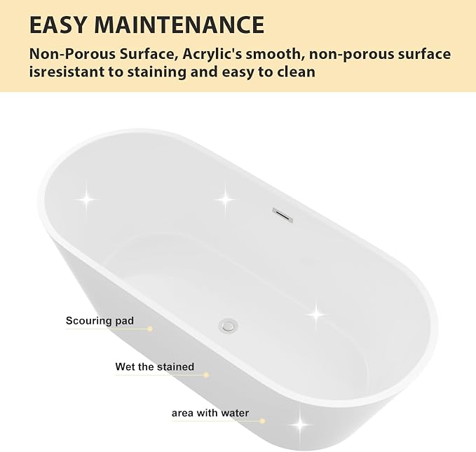Logmey 67 Inch Freestanding Bathtub White Acrylic Oval Shape Soaking Tub - Image 8