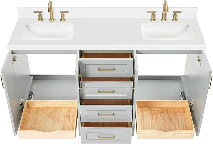 ARIEL Taylor 67" Grey Double Vanity, 1.5" Edge Pure White Quartz Countertop & - Image 4