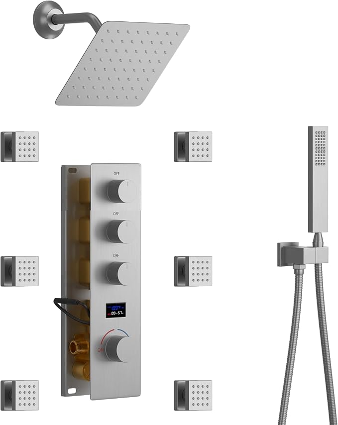Digital Tempreature Display Full Body Shower System Wall Mounted 8 Inch Rain by KATAIS