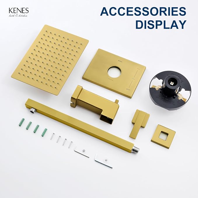 KENES Brushed Gold Tub and Shower Trim Kit, Square Tub Shower Faucet Set - Image 9