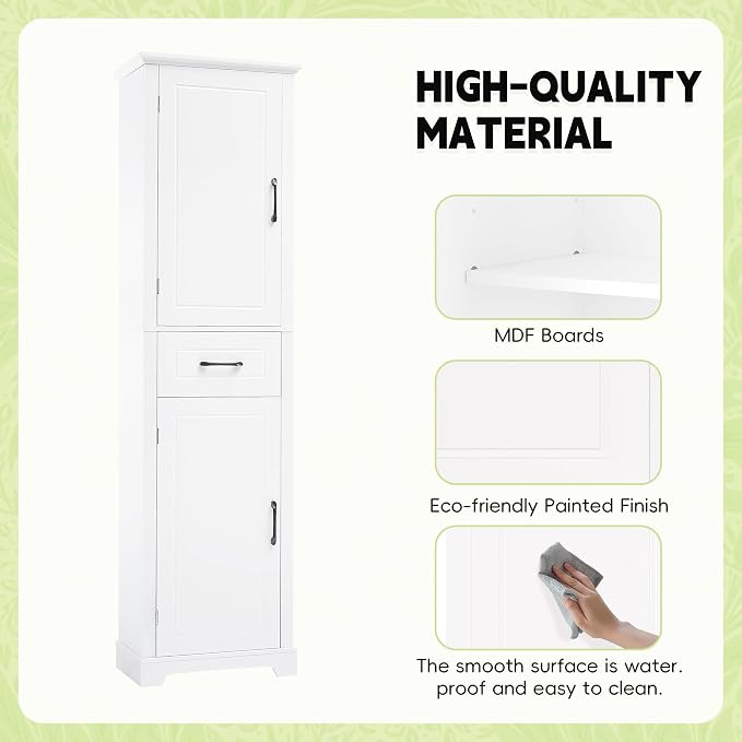 Slim Bathroom Storage Cabinet, Wood Tall Narrow White Bathroom Storage Cabinet - Image 4