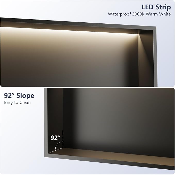 LED Shower Niche 24" x 12", Stainless Steel No Tile Needed Wall Niche - Image 5